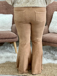 Washed Bell Bottom Pants with Pockets in Camel